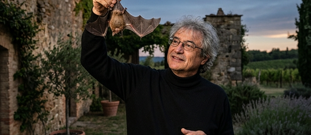 Carlo Rovelli tiene un pipistrello per le zampe
