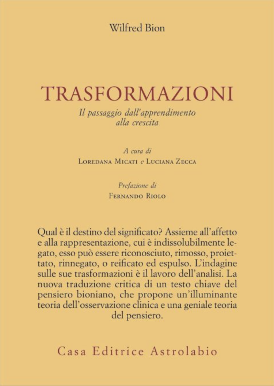 Copertina del libro di Wilfred Bion Trasformazioni
